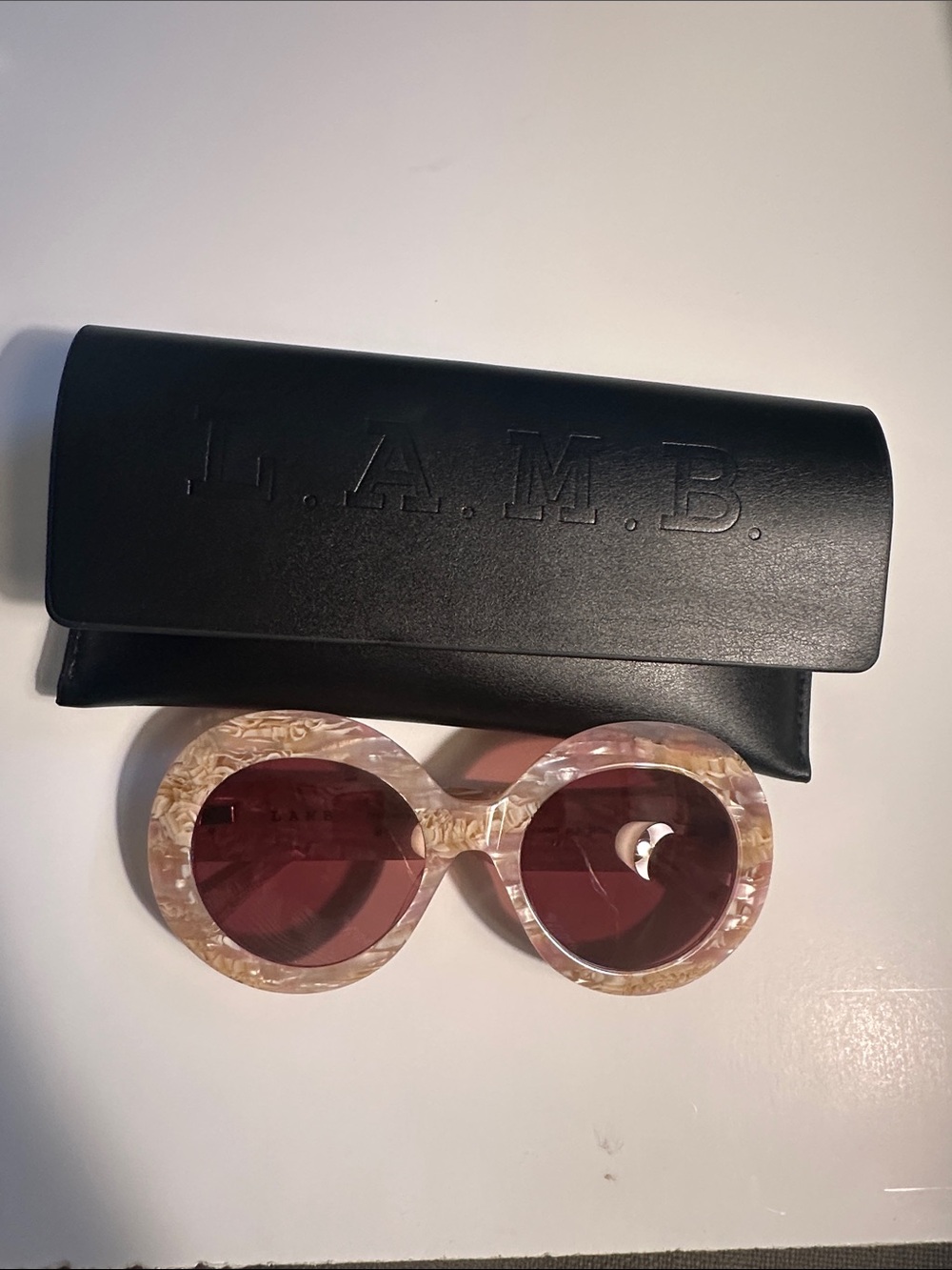 L.A.M.B. Round Pink Marbled Sunglasses with Rose Lenses